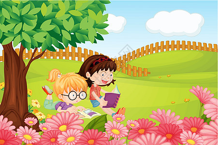 女生阅读书籍蓝色绘画女孩孩子奇观学习图书微笑队友植物图片