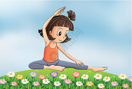 一个女孩在花园做瑜伽图片