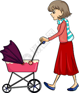 女人和孩子的婴儿乳房母亲儿童婴儿车童年女性女孩推动者白色卡通片女士图片