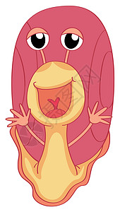 一只微笑的蜗牛鼻涕虫卡通片红色绘画野生动物白色舌头眼睛黄色荒野图片