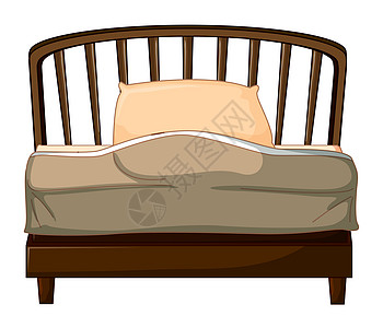 一张床木头软垫抛光装饰家具物品白色枕头泡沫材料图片