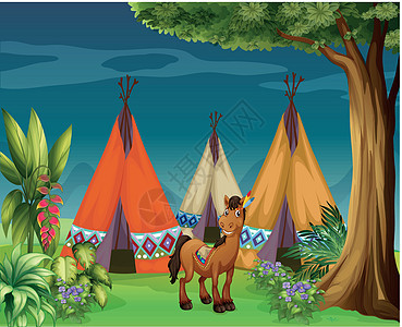 树林里的驴子树干丛林树木森林哺乳动物动物场景紫色风景蓝色图片
