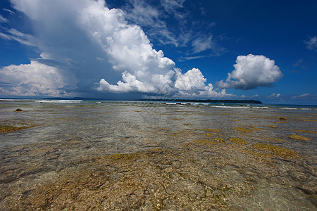 低潮 蓝色天空和白云 在珊瑚海滩 安达曼岛珊瑚海岸反射孤独海岸线风景海景假期热带旅行图片