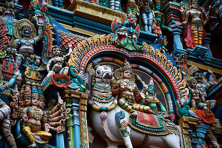Kali形象 印度印度神庙Gopura塔上的雕塑 印度Menakshi寺 Madurai 泰米尔纳德邦寺庙石头宽慰上帝装饰风化建图片