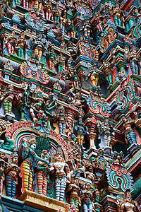 Kali形象 印度印度神庙Gopura塔上的雕塑 印度Menakshi寺 Madurai 泰米尔纳德邦宽慰寺庙建筑学雕像上帝石头图片