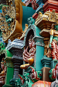 Kali形象 印度印度神庙Gopura塔上的雕塑 印度Menakshi寺 Madurai 泰米尔纳德邦装饰寺庙石头宽慰建筑学上帝图片