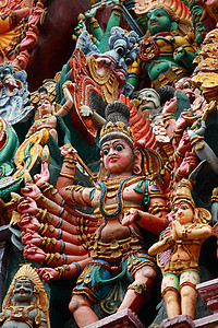Kali形象 印度印度神庙Gopura塔上的雕塑 印度Menakshi寺 Madurai 泰米尔纳德邦宽慰女神石头风化寺庙雕像装图片