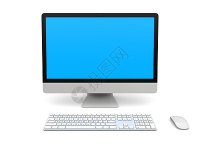 台式计算机商业电子产品办公室白色屏幕键盘插图监视器蓝色电脑图片