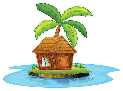 一座小岛 内有茅屋和棕榈树图片