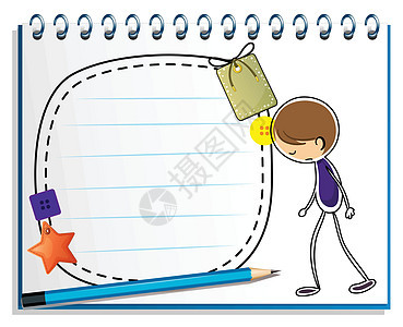 一本笔记本和一个悲伤男孩的素描图片