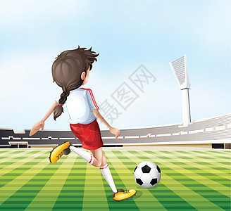 踢足球女孩一名年轻女子踢足球练习地面队友玩家球形步法孩子绘画圆圈游戏设计图片