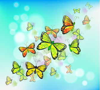 蓝色彩色的蝴蝶文具背景图片