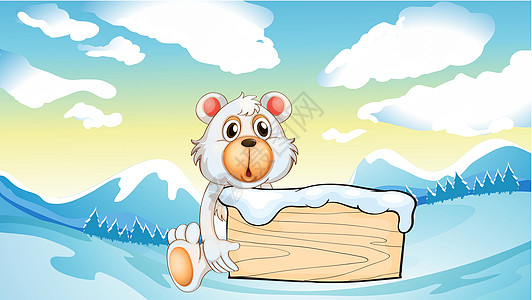 一只熊在雪山上拿着一个空木板图片