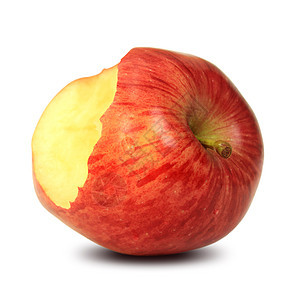 Bitten 红苹果水果绿色白色食物饮食农业植物甜点图片