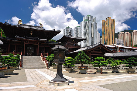 香港的传统建筑入口遗产历史旅游建筑学佛教徒灯笼盆栽寺庙宝塔图片