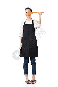 亚洲青年家庭主妇姿势烹饪家庭主妇闲暇厨房厨师车工工作室用具女孩图片