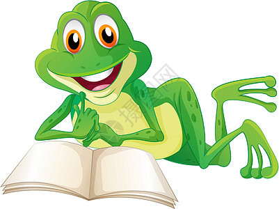 青蛙在看书时躺着阅读故事办公室学校动物学习床单绘画页数图书馆背景图片