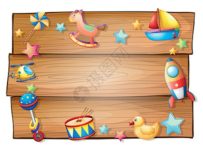 木板指示牌装有玩具的木制招牌机插画