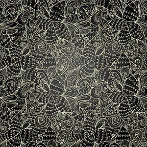 单色抽象手工绘画装饰品漩涡叶子花园装饰包装艺术风格创造力滚动黑色图片
