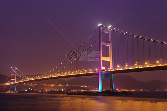 夜间在香港的有线桥景观青马天空建筑学场景街道城市电缆海景蓝色图片