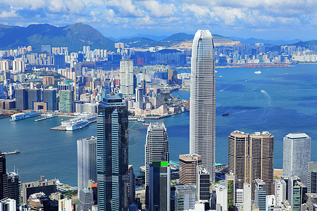 香港天线阳光摩天大楼景观蓝色公寓顶峰天空城市港口商业图片