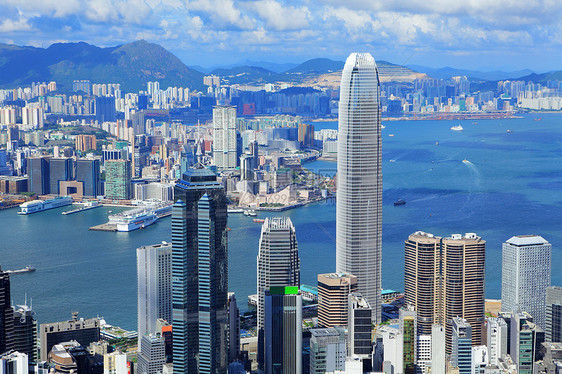 香港天线阳光摩天大楼景观蓝色公寓顶峰天空城市港口商业图片