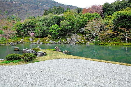 日本花园丛林风景森林园艺岩石池塘植物建筑学公园石头图片