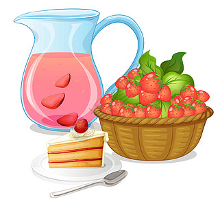 甜甜草莓投手盘子农场果汁植物园艺饮料篮子勺子茶点图片
