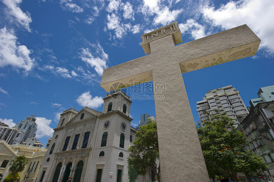 澳门古典chruch建筑的观景城市雕刻遗产纪念碑雕塑蓝色居民地标马赛克教会图片