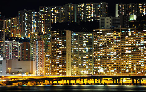 晚上在香港的公屋场景景观公寓房子市中心天空天际商业城市住宅图片