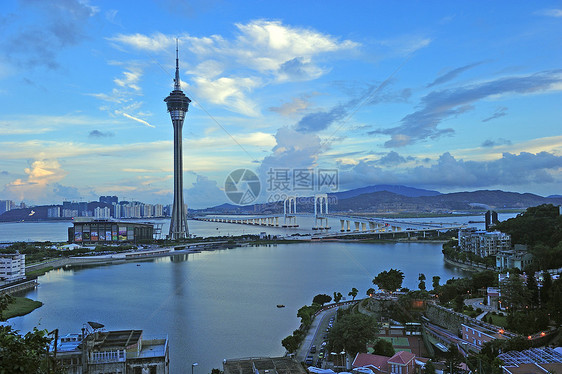 澳门城市风景 有名的蓝色旅游塔台天空反射场景建筑摩天大楼地标天堂景观市中心首都图片