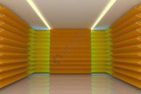空房间里的黄墙摘要商业曲线走廊大厅城市天花板插图艺术技术墙纸图片