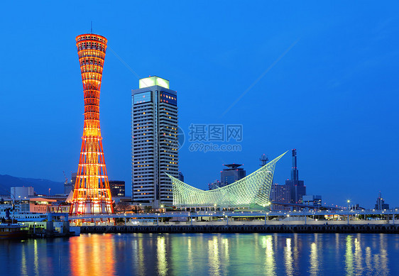 夜里神户港口天际城市建筑场景建筑学反射地标观光海洋图片