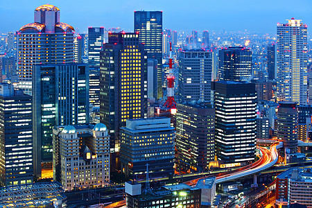 晚上大阪天际商业市中心城市风景天空景观摩天大楼公司场景建筑学图片