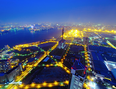 夜里大阪市风景港口摩天大楼建筑商业市中心天际建筑学景观城市天空图片