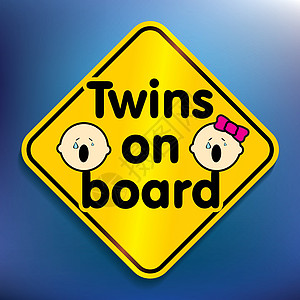 双胞胎贴上标签木板女孩插图父母警告男生车辆旅行家庭孩子图片