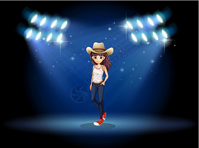 一个戴帽子的女士 站在舞台的聚光灯下图片