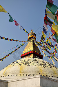 尼泊尔加德满都首府宝塔吸引力寺庙避难所旅游旗帜宗教梵文眼睛信仰图片