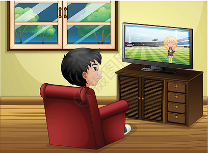 一个在客厅看电视的男孩图片