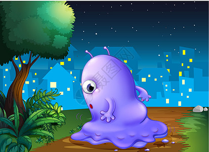 一个紫色的怪物半夜漫步在深夜图片