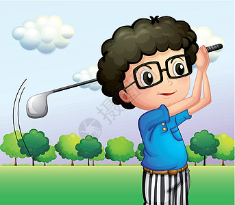 一个戴眼镜打高尔夫的男孩图片