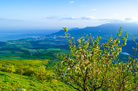 美丽的山地 阳光照耀天气全景场地草地土地国家农场岩石爬坡晴天图片