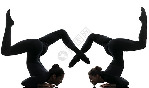 两名女共和派妇女进行体操瑜伽活动演员表演者两个人女性运动员地面运动柔软度阴影杂技图片