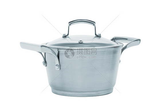 钢制酱锅用具金属工具白色水平厨房玻璃商业午餐反射图片