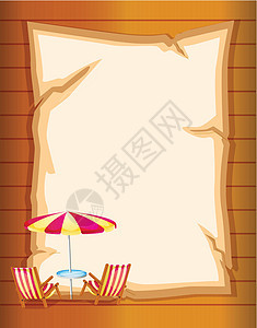 带沙滩雨伞和椅子的文具背景图片