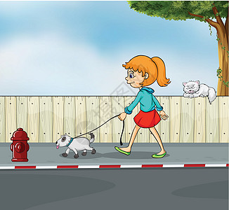 一个女孩和她的宠物在散步图片