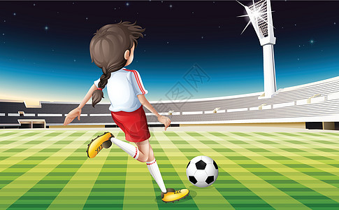 一个在球场踢足球的女孩圆圈步法游戏竞赛女性运动员健身房球形星星天空图片