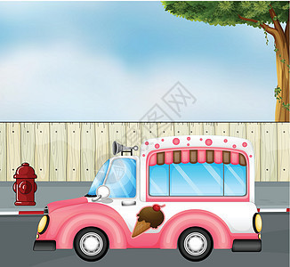 路上一辆粉红色冰淇淋巴士图片