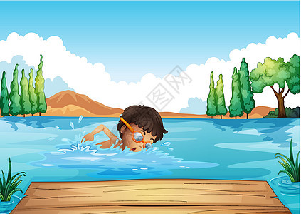 一个在河里游泳的年轻人图片