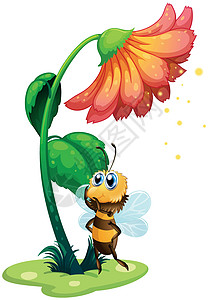 一只蜜蜂站在花朵下图片
